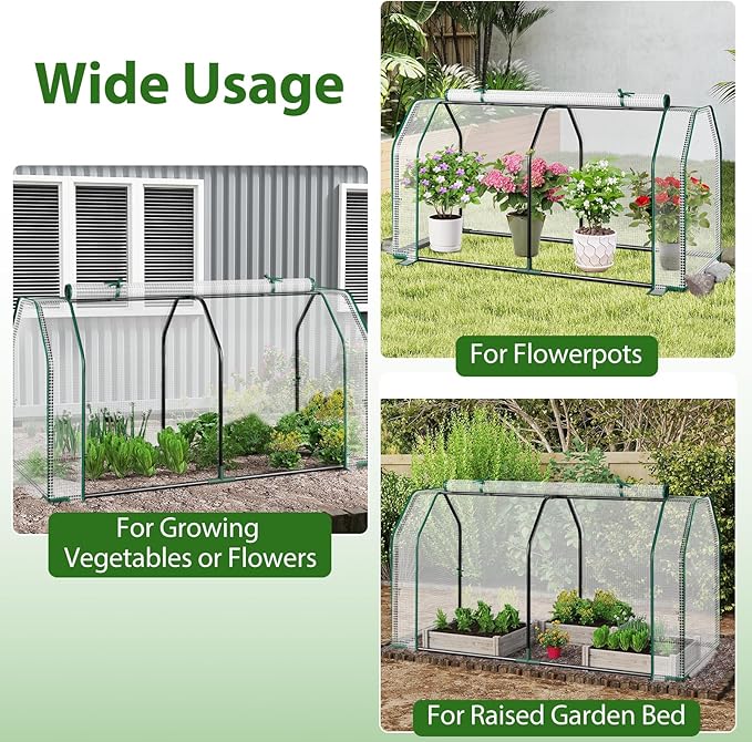 Mini Greenhouse, Portable Garden Greenhouse with All-Weather PE Cover & Zippered Roll-up Door, Indoor & Outdoor Green House for Vegetables, Flowers, Fruits & Herbs