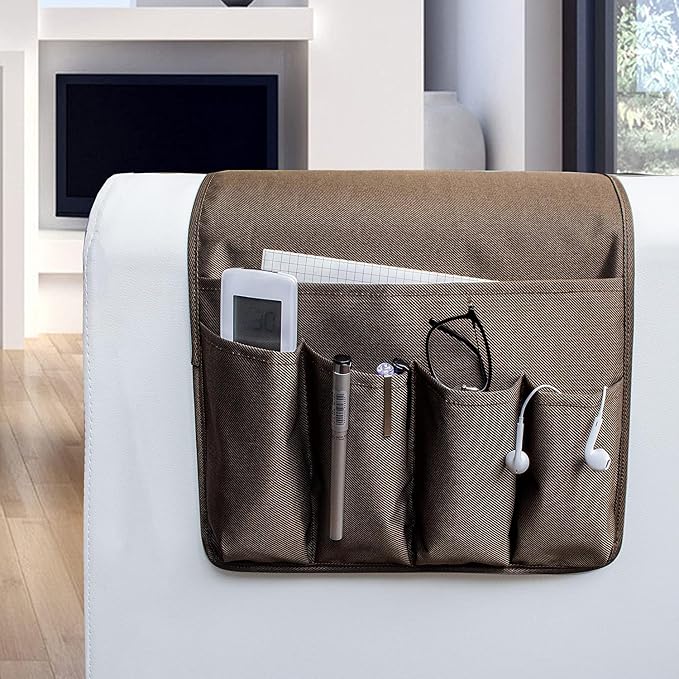 MDSTOP 5 Pockets Remote Control Holder, Magazine Rack, Space Saver Organizer, Draped Over Sofa, Couch, Recliner Armrest