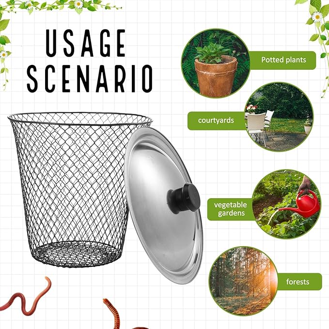 MorningRo 8 Pcs Inground Worm Composter with Lids 8.1 x 8.1 x 5.9 Inch Farm Worm Compost Bin Outdoor for Recycling Kitchen Food Waste to Raised Garden Beds