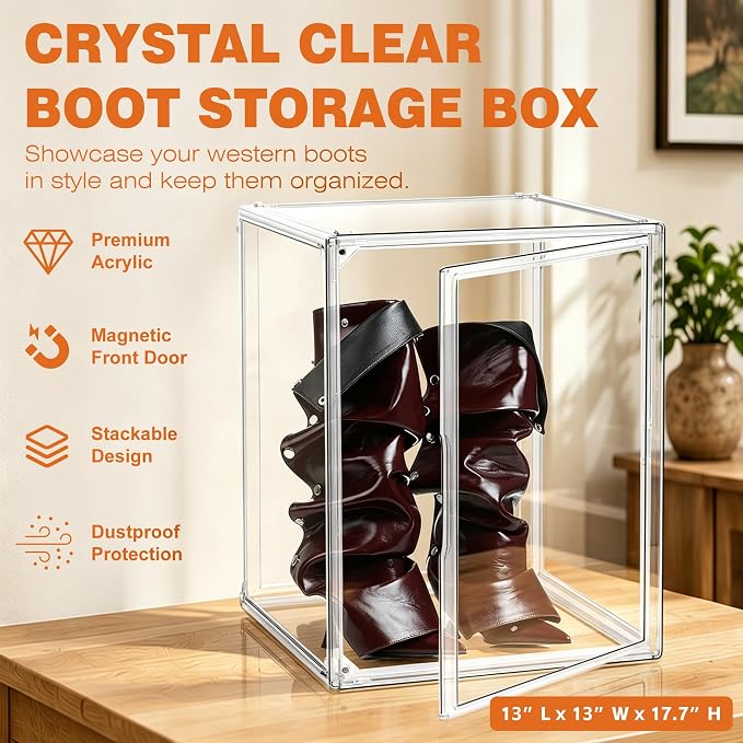 17.7'' XXX-Large Shoe Acrylic Display Case for Cowboy Boots,Helmets,Handbag