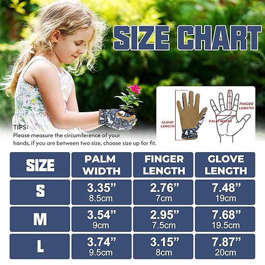 HANDLANDY Kids Genuine Leather Gardening Gloves for age 2-9, Children Work Gloves for Boys, Girls, Toddlers (Blue, S)