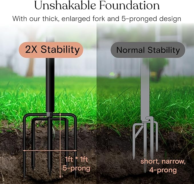 Brightech 4-Pack 10FT String Light Poles for Outdoor Use, Heavy Duty Metal Poles with Fork Base for Hanging Patio Lights, Adjustable for Garden, Backyard, Porch, or Fence Lighting Decor