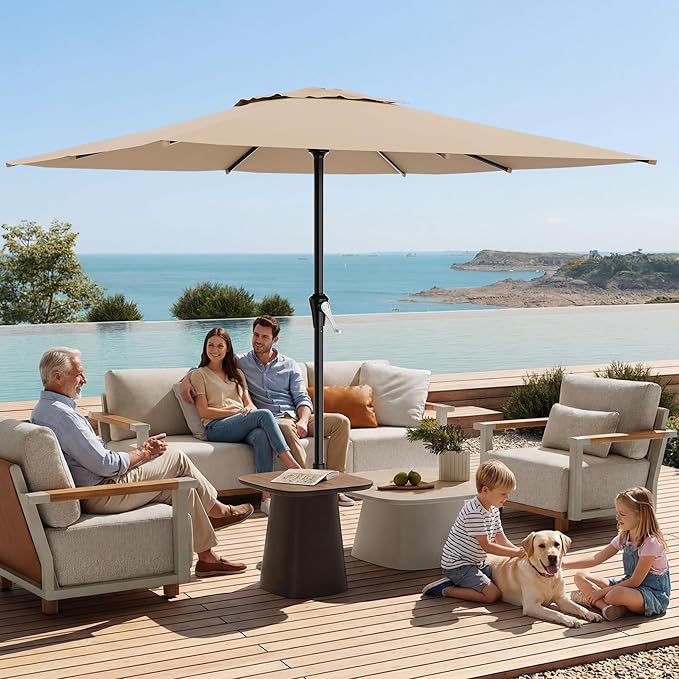 AreShark 8' x 10' Rectangle Patio Umbrellas for Outdoor, Outdoor Table Umbrella, Large Outdoor Patio Umbrellas with 8 Sturdy Ribs for Pool, Garden, Market (Cream-White)