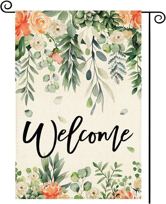 Spring Eucalyptus Flowers Garden Flag 12 x 18 Inch Double Sided Floral Seasonal Welcome Burlap Yard Outdoor Flag