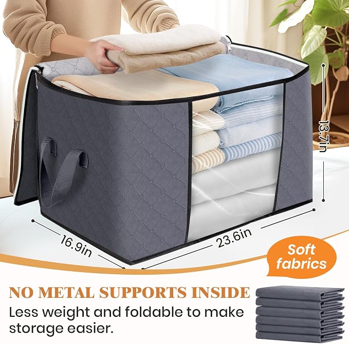 Fab totes 90L Clothes Storage, Foldable Thick Fabric Blanket Storage Bags