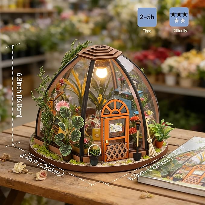 Soothee DIY Miniature House Kit, DIY Book Nook with LED Light | 3D Puzzles for Adults and Teens, Tiny Greenhouse Building Kits for Bookshelf Decor, Relaxing Gift for Craft Lovers | Starry Garden