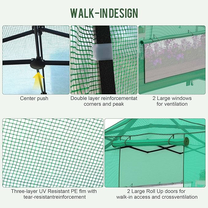11 x 8.5 ft Portable Pop-up Walk-in Greenhouse, Portable Pop-up Green House 3 Adjustable Height Heavy Duty Plant Gardening Canopy with Durable PE Cover for Indoor Outdoor