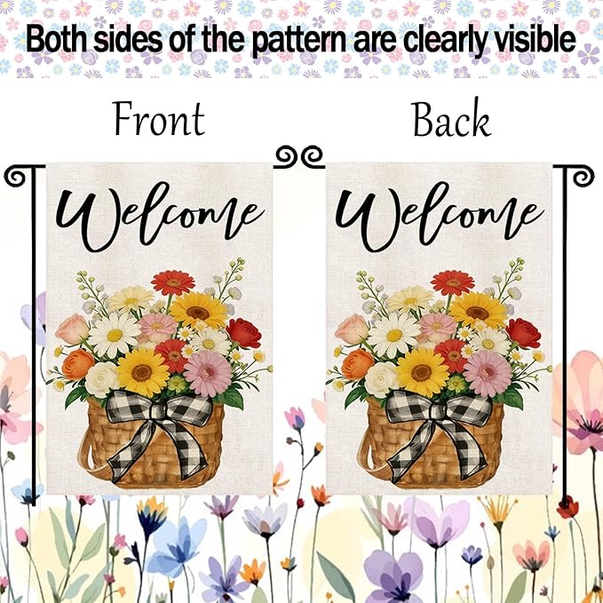 Spring Summer Floral Welcome Garden Flag 12x18 Inch Double Sided Welcome Spring Summer Lawn Farmhouse Holiday Outdoor Decoration
