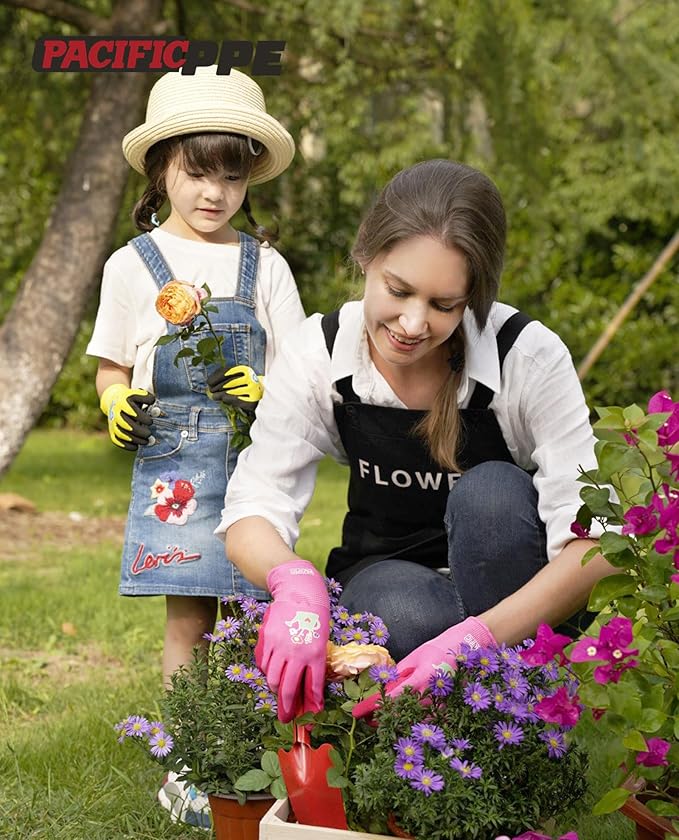 PACIFIC PPE 3 Pairs Kids Gardening Gloves for Age 3-6, Toddler Rubber Coated Garden Gloves, Kids Work Gloves, for Children, Boys and Girls, Multicolor, XXXS