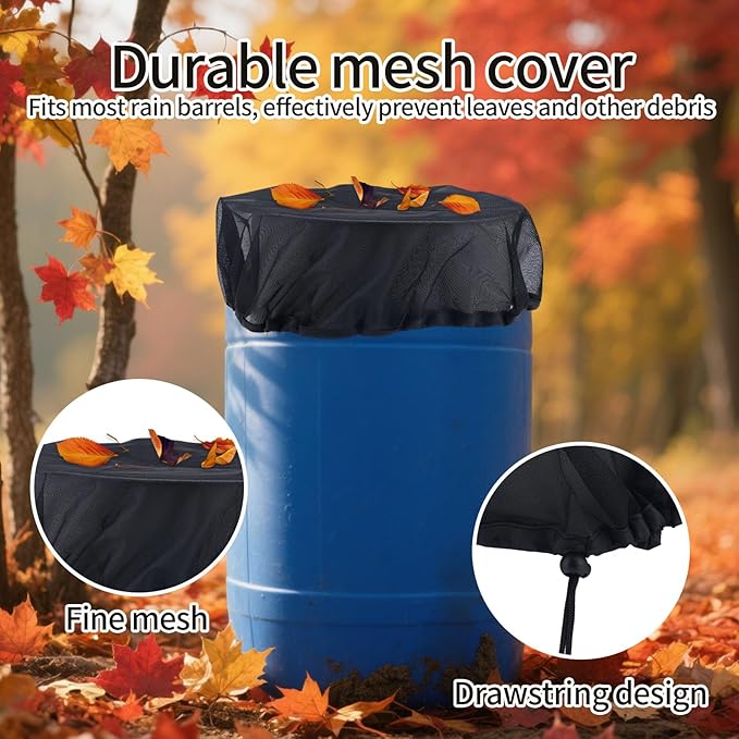 2pcs Rain Barrel Covers, 24" Fine Mesh Water Collection Bucket Filter Covers with Drawstring Rain Barrel Screen Net for Outdoor Garden Use, Prevents Leaves & Debris