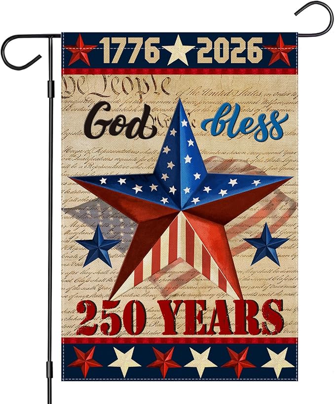 250 Anniversary USA Garden Flags for Outside,4th of July 250th Year America Banner,God Bless United States 12x18 Inch Double-Sided with Patriotic Star,1776-2026 America Merchandise for Yard Decoration