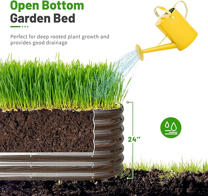 SnugNiture 96" Lx24 Wx22 H Raised Garden Bed Kit, 22" Tall Outdoor Metal Raised Planter Box for Planting Plants Vegetables Flowers Fruits, Brown