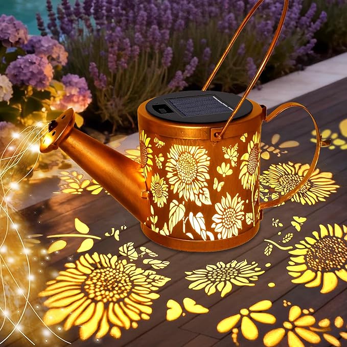 ZNYCYE Solar Watering Can Lights, Sunflower Decorative Hanging Lantern Solar Lights Outdoor Waterproof, Gifts for Mom Women Grandma Mother's Day, Retro Metal Garden Decor for Outside Yard Patio Lawn