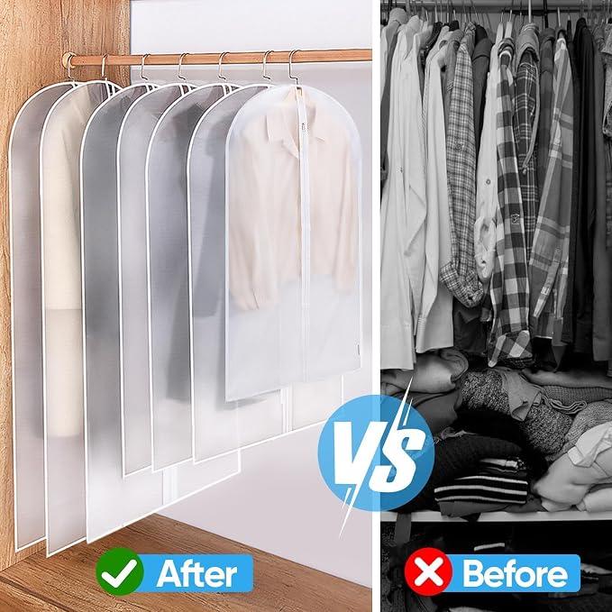 BALEINE 6PK Garment Bags for Hanging Clothes, 60" Suit Bag for Closet