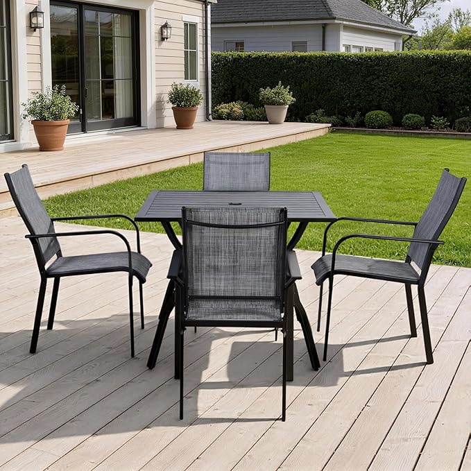 Patio Chairs Set of 4, Outdoor Dining Chairs Set of 4, High Back Wide Seat Patio Furniture Chairs with All Weather Breathable Textilene, for Lawn Garden Backyard,Grey(4 PCS)