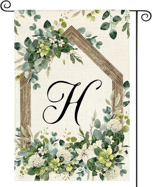 AVOIN colorlife Initial Letter H Monogram Garden Flag 12x18 Inch Double Sided Outside, Spring Floral Family Last Name Yard Decoration