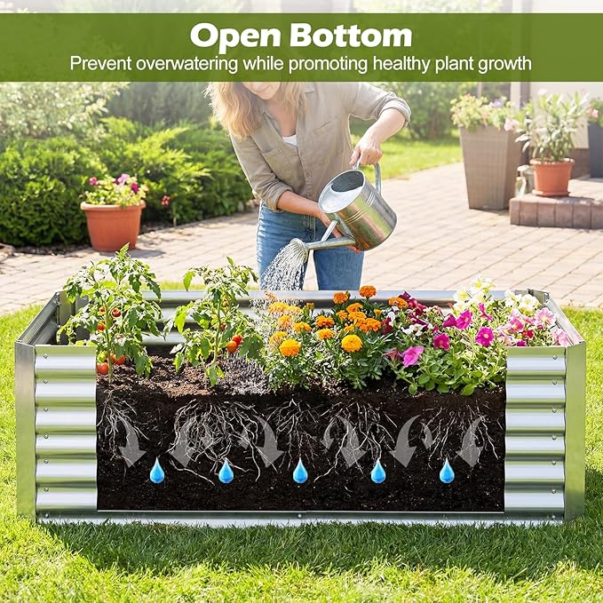 S AFSTAR 3-in-1 Raised Garden Bed with Greenhouse Cover, 6FT x 3FT x 4FT Galvanized Bottomless Planter Box Kit with Dual Roll-Up Screen Windows, Outdoor Mini Greenhouse for Vegetables (Silver & Clear)