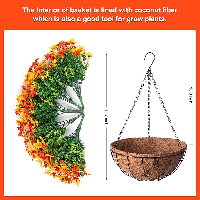 INXUGAO Artificial Flowers with Hanging Planter for Outdoor Decor, Faux Silk Daisy UV Resistant Plants in Basket for Indoor Porch Garden Yard Spring Summer Decor(Orange)