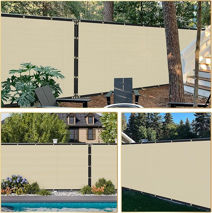 Privacy Fence Screen 5' x 169 Fencing Cover Heavy Duty Mesh Windscreen Cloth for Outdoor Garden Patio Backyard Chain Link Fence Beige