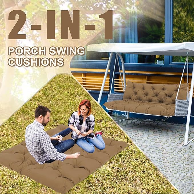 Premium 5" Thick Waterproof Porch Swing Cushions 58 inch Sturdy Durable Outdoor Swing Cushions 3 Seater Replacement with Backrest&Ties Bench Cushion for Outdoor Furniture Backyard Patio