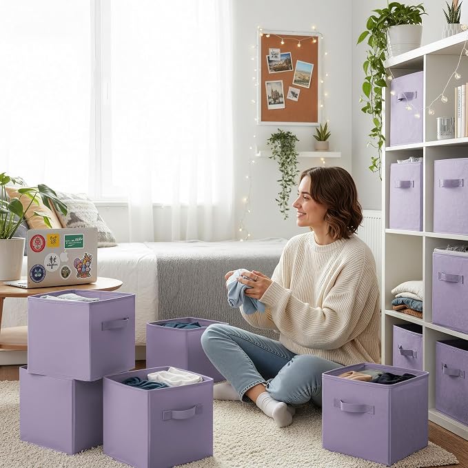 GRANNY SAYS 11 Inch Cube Storage Bins, Lavender Purple, 6-Pack