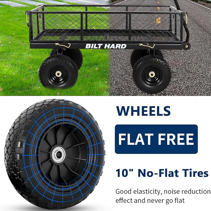 BILT HARD Heavy Duty 400 Lbs Capacity Mesh Steel Garden Cart, 4 Cu.Ft Heavy Duty Garden Cart with 180° Rotating Handle, Removable Sides, 10" All Terrain Wheels Capacity Utility Steel Wagons for Yard