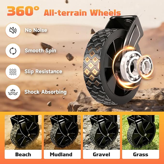 Collapsible Foldable Wagon Cart with Wheels - 360LBS Heavy Duty Folding Wagon Carts, Portable Lightweight Utility Wagon with All-Terrain Wheels & 2 Cup Holders, Grocery/Beach/Sports/Shopping/Black