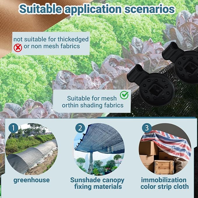 Shade Cloth Clips 100pcs Shade Cloth Heavy Duty Lock Grip Greenhouse Shade Cloth Fixing Clips, Windproof Awning Clips For Shade Netting, Garden Netting