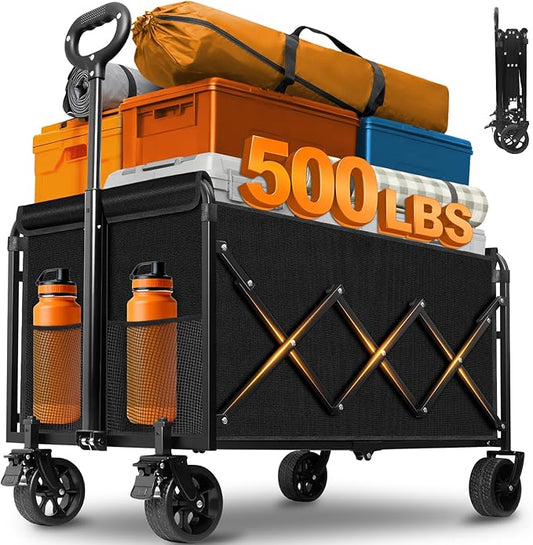 Wagons Carts Foldable — Heavy Duty Collapsible Wagon for Groceries, Apartment Moving & Storage Wagon cart with Wheels Foldable,Portable Folding Wagon for Yard Work, Travel, Shopping,Picnic & Beach