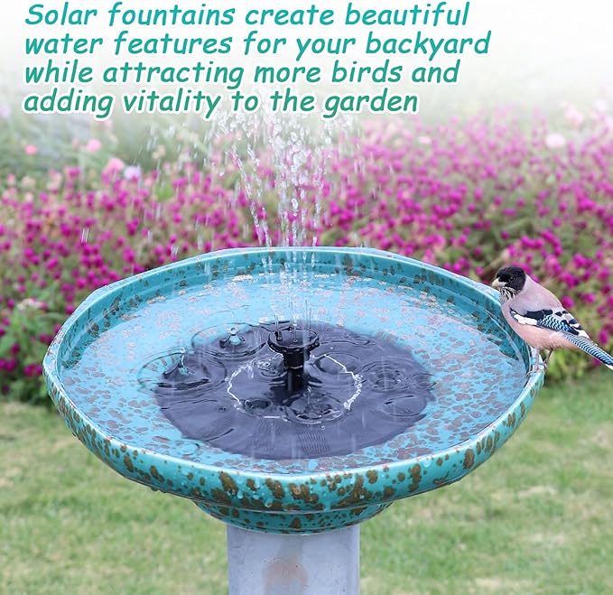 Solar Fountain Ceramic Bird Bath,Bird Bath for Outside,Outdoor Fountain BirdBaths,Garden and Home Décor.