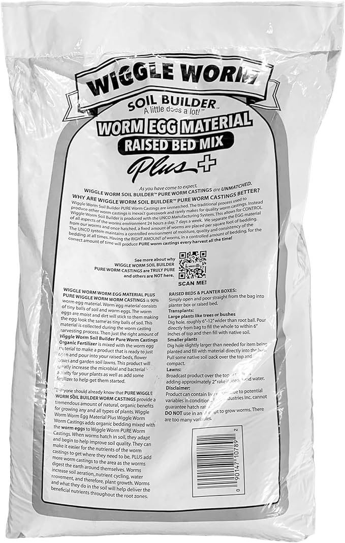 Wiggle Worm Raised Bed Mix, 40lbs - Organic Soil and Fertilizer for Container Gardening - Worm Egg Material Mixed with Odor Free Pure Worm Castings