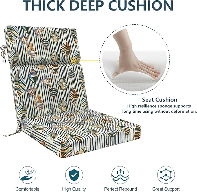 DYTXIII Outdoor High Back Chair Cushions Set of 2, 44"x22" Water Repellent Patio Seat Cushions with Elastic Sponge, All Weather Chair Pads for Rocking, Dining Chairs, Patio Furniture - Crayon Shells