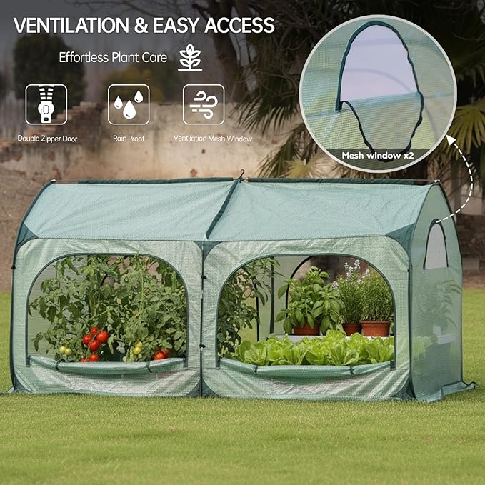 Pop up Tunnel Greenhouse Cover Plant Tent with 8x4FT Riased Garden Bed Set ,Raised Planter Box