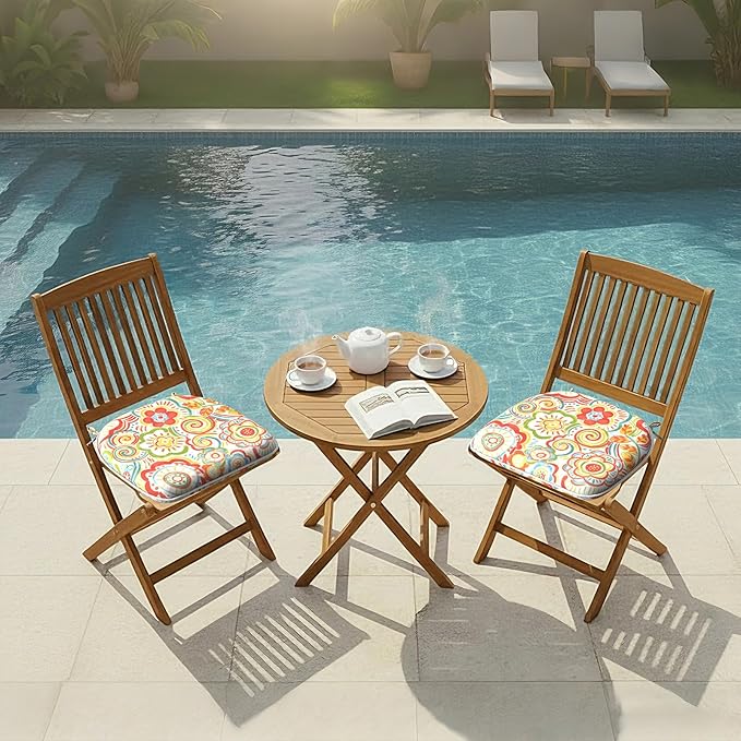 DYTXIII Set of 2 Outdoor Chair Cushions with Ties,Water Repellent Patio Chair Pads 17"x 16" for Outdoor Furniture,Round Corner Seat Cushions for Garden Yard Kitchen Flower Red