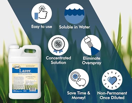 Liquid Harvest Lazer Blue Concentrated Spray Pattern Indicator - 2.5 Gallon- Perfect Weed Spray Dye, Herbicide Dye, Fertilizer Marking Dye, Turf Mark and Blue Herbicide Marker
