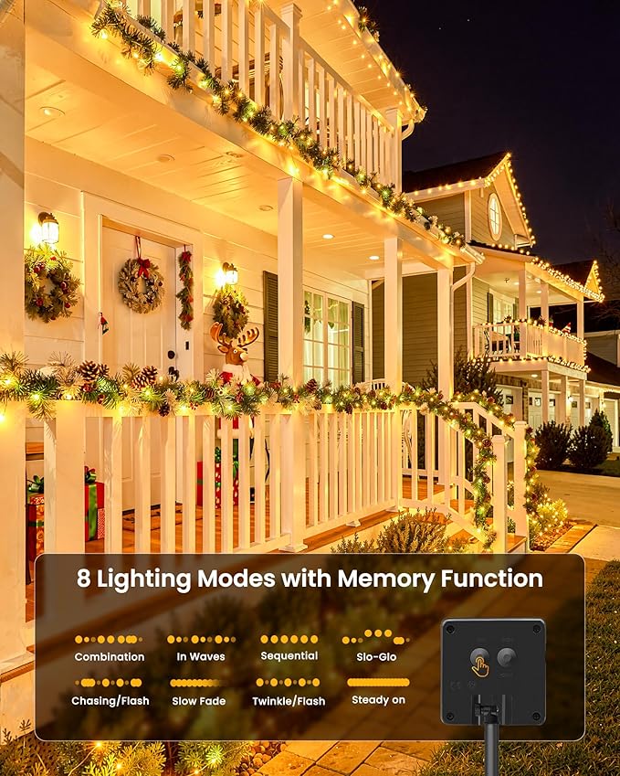 Minetom 4 Pack Solar String Lights, Total 132Ft 400 LED Solar Fairy Lights Outdoor Waterproof, 8 Modes Firefly Starry Twinkle Lights for Yard Garden Patio Tree DIY Crafts Wedding Party(Warm White)