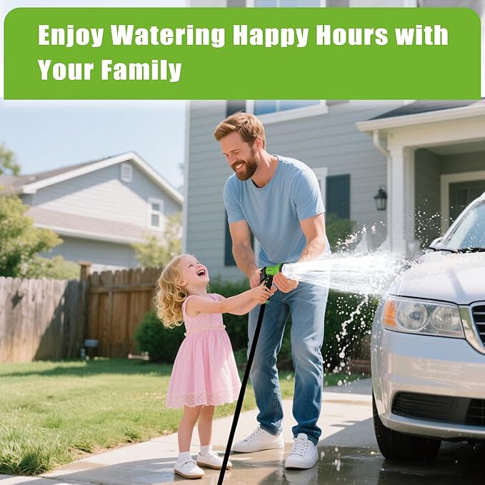 Garden Hose Nozzle Sprayer– this high heavy-duty spray nozzle offer 8 watering patterns for watering plants, lawns & gardens, washing cars, household (Green)