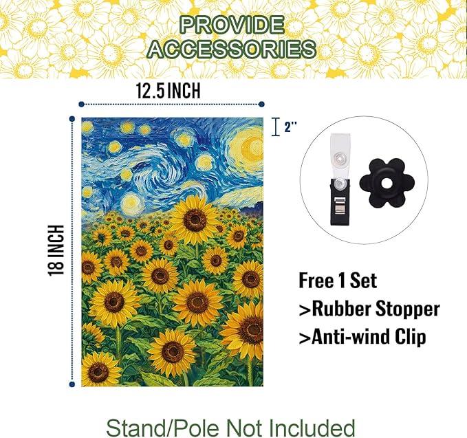 Baccessor Spring Summer Sunflowers Garden Flag 12.5x18 Inch Double Sided Burlap,Starry Night Flower Flag Yard Lawn Seasonal Farmhouse Outside Outdoor Decoration
