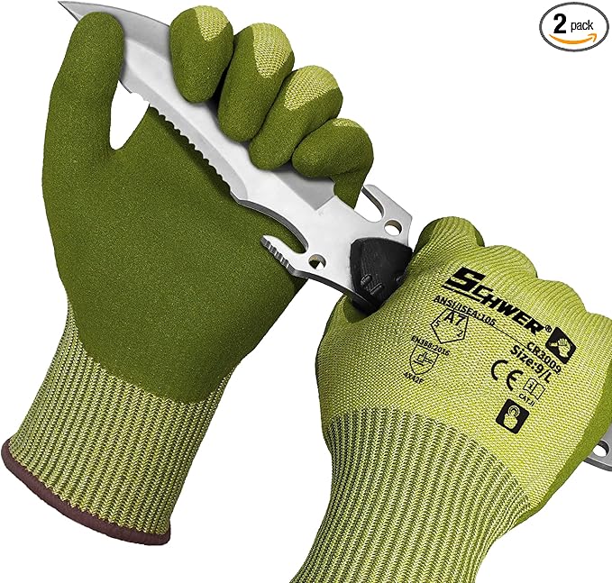 Schwer 2 Pairs ANSI A7 Cut Resistant Fishing Gloves, CR3009 Touchscreen Compatible Work Gloves for Men and Women, Non Slip, Ideal for Fishing, Hunting, Hiking, Cycling, and Outdoor Activities, M