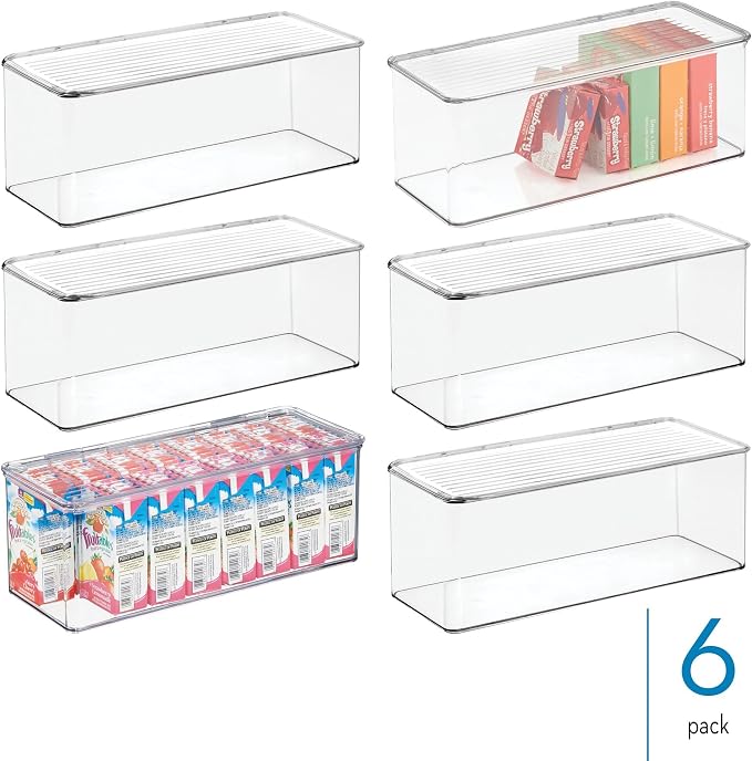 iDesign Plastic Stackable Hinged-Lid Storage Box, Set of 6, Clear