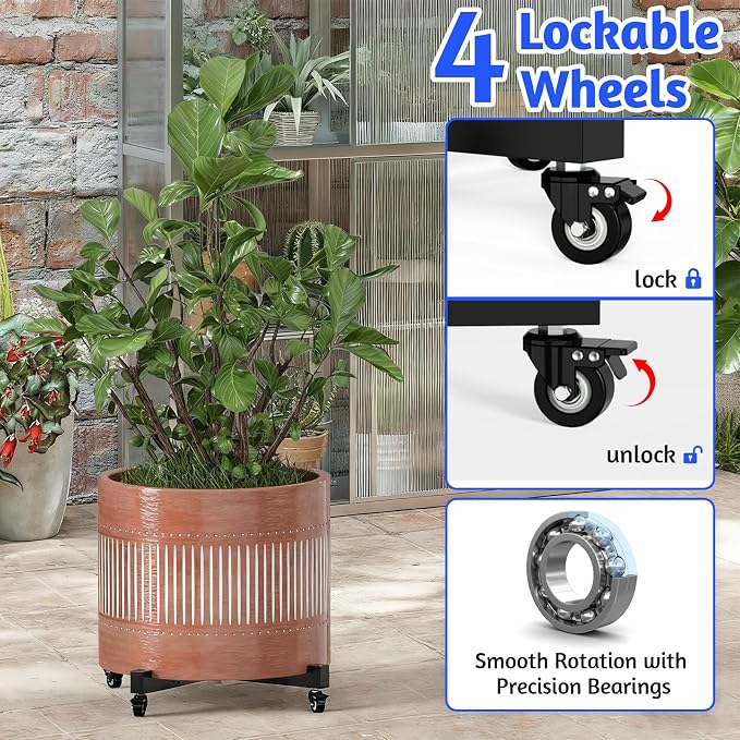 2Pack Plant Caddy with Wheels, Adjustable 14in to 21inch Heavy Duty Rolling Plant Dolly, Metal Plant Stand with 4 Lockable Caster Wheels, for Indoor Outdoor Pots Planter, Holds Up to 500 Lbs