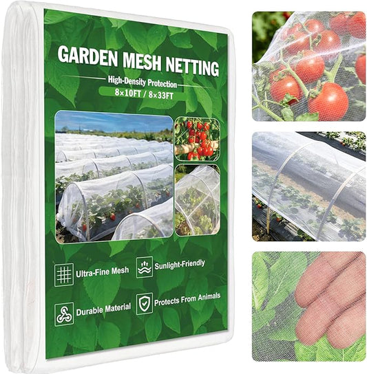 FEED GARDEN Garden Netting 8x33FT Ultra-Fine Mesh PE Cover for Vegetables Fruits Garden Row Cover Raised Bed Durable Protection from Birds Animals
