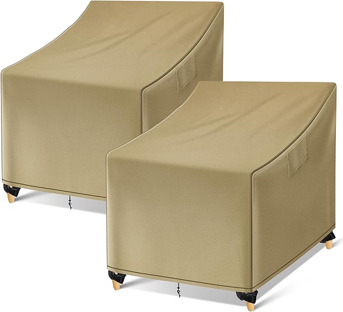 WLEAFJ Outdoor Chair Covers Waterproof, Khaki Lawn Patio Furniture Covers, Heavy Duty Wicker Garden Sofa Chair Cover, 2 Pack - 31.5" W x 33.5" D x 36" H