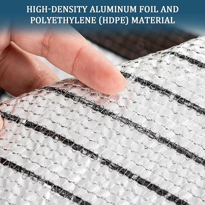 FUANGUI 85% 10x20FT Aluminum Shade Cloth, Durable Aluminum Reflective Tarp, Sun Aluminum Cover for Garden, Car, Outdoor Pergola, Greenhouse, Chicken Coop and Dog Kennel