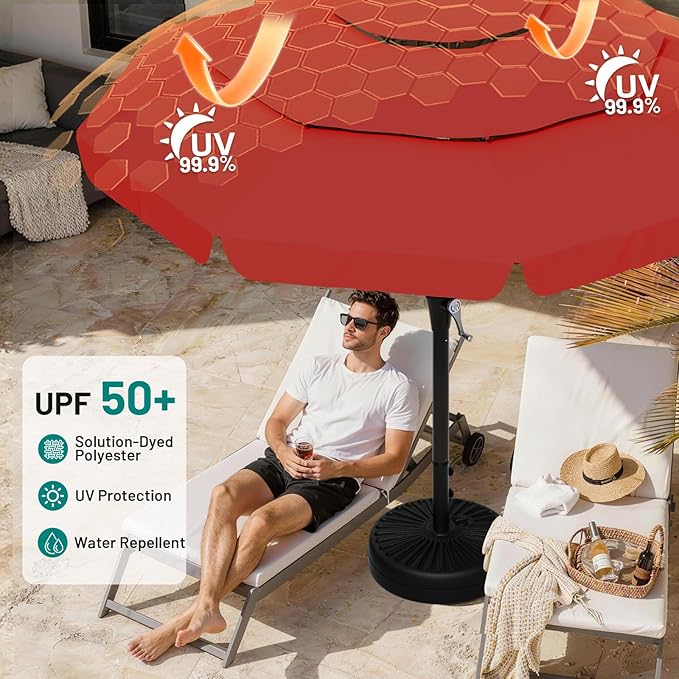 AreShark 9FT 3-Tiers Patio Umbrella with Valance, Outdoor Umbrellas with Crank/Tilt, Table Market Umbrella Vented w/ 8 Sturdy Ribs for Garden, Deck, Backyard, and Pool, Red