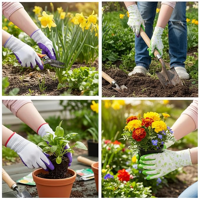 2 Pairs Garden Gloves for Women, Breathable Rubber Coated Gardening Gloves, Outdoor Indoor Work Glove Women for Yard Home Garden Tool Set(Medium Size, Purple+Green)