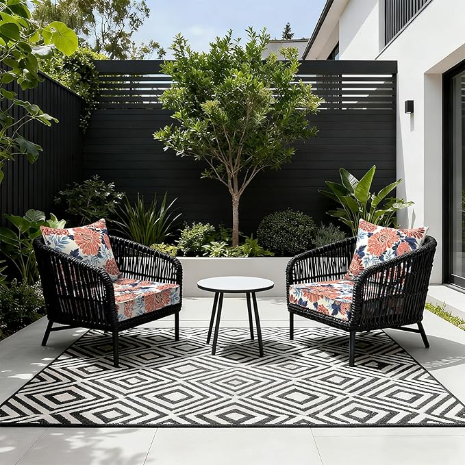 LVTXIII Outdoor Deep Seat Cushion 22"x22"x4" Patio Seat and Back Cushion Set Seasonal Chair Cushion for Dining Arm Chairs, Wicker Chairs and Garden Furniture Decoration, Red Chrysanthemum
