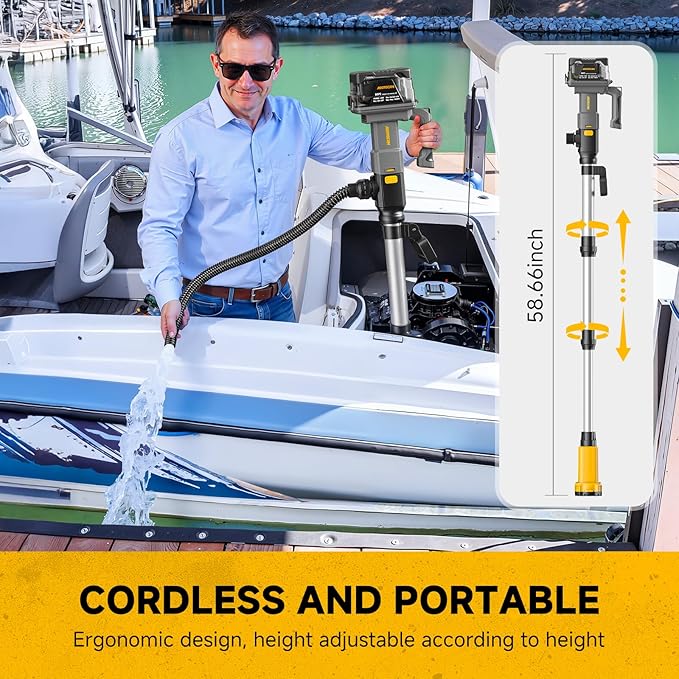 Cordless Stick Water Transfer Pump Compatible with Dewalt 20V Battery(Tool Only), 740GPH Telescoping Pole Pump, Detachable Battery Pod Handheld Sump Pump for Garden, Rain Barrels, RV Pool, Boat Well