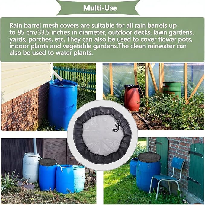 4Pack 39’’ Mesh Cover for Rain Barrel with Drawstring Water Collection Buckets Cover Rain Collection Barrels Netting Screen to Keep Leaves and Debris Out