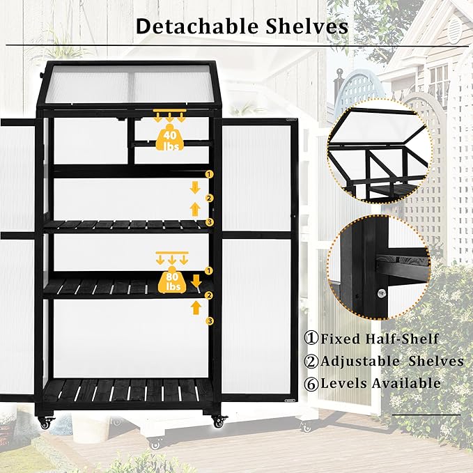 Merax Mini Greenhouse Indoor Outdoor, Portable Warm House with Openable Roof Vent, Garden and Backyards Cold Frame Rack with Fir Wood Frame Winter-Proof for Plant Protection, Balck